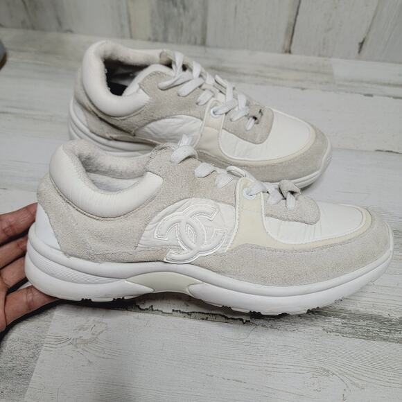 CHANEL White and Gray Sneakers - Picture 4 of 13